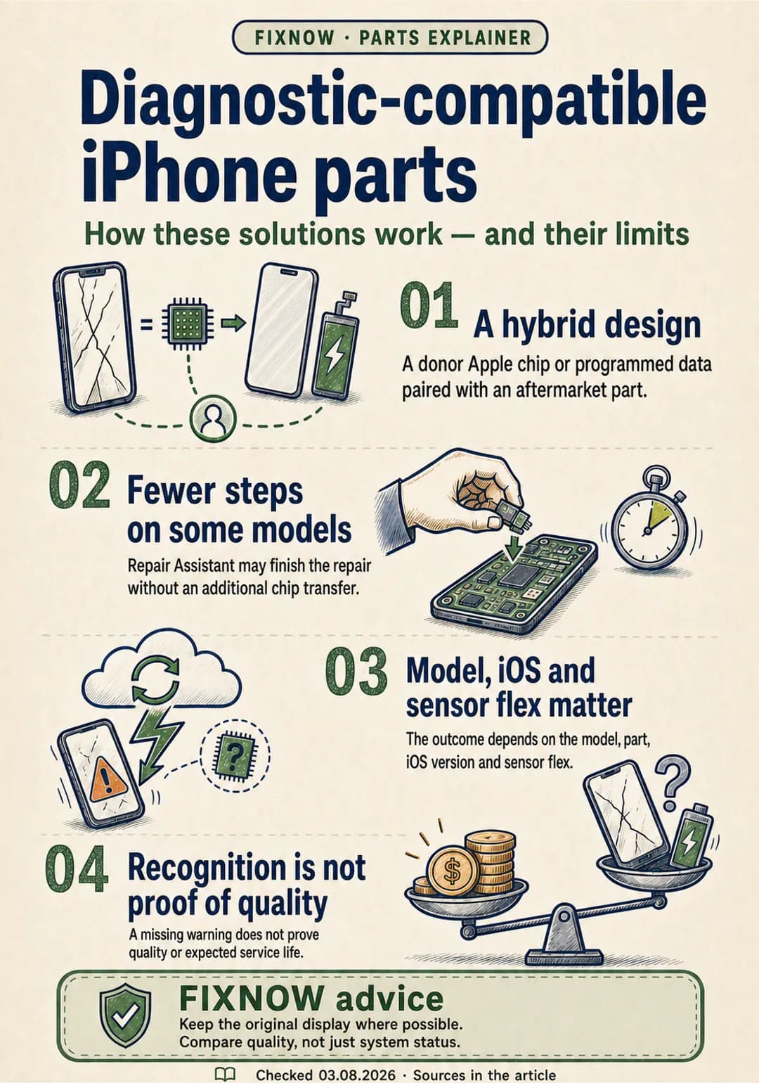 What are diagnostic-compatible iPhone parts?