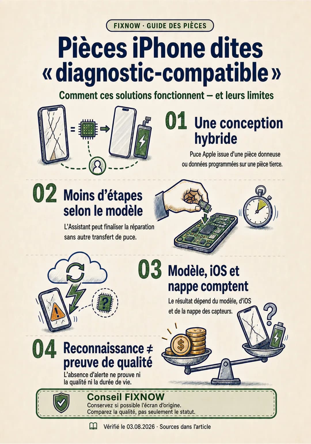 Pièces iPhone « diagnostic-compatible » : que signifie ce terme ?
